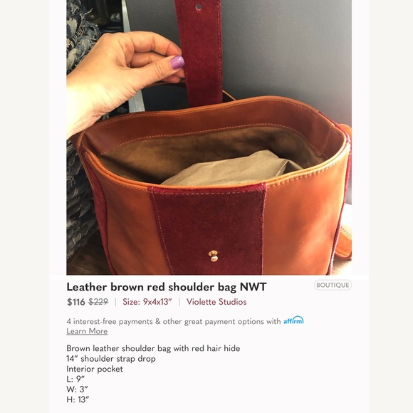 Leather Saddle Brown Shoulder Bucket Bag Red nwt - Picture 4 of 4